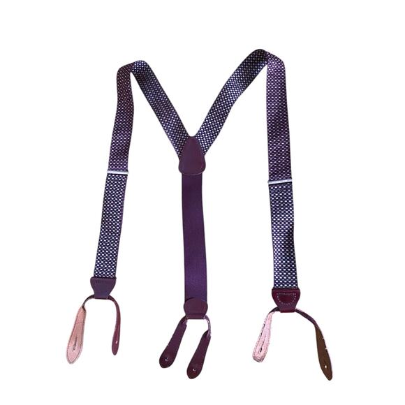 Vintage Suspenders Elastic Fabric Burgundy/Green adjustable - Picture 4 of 7